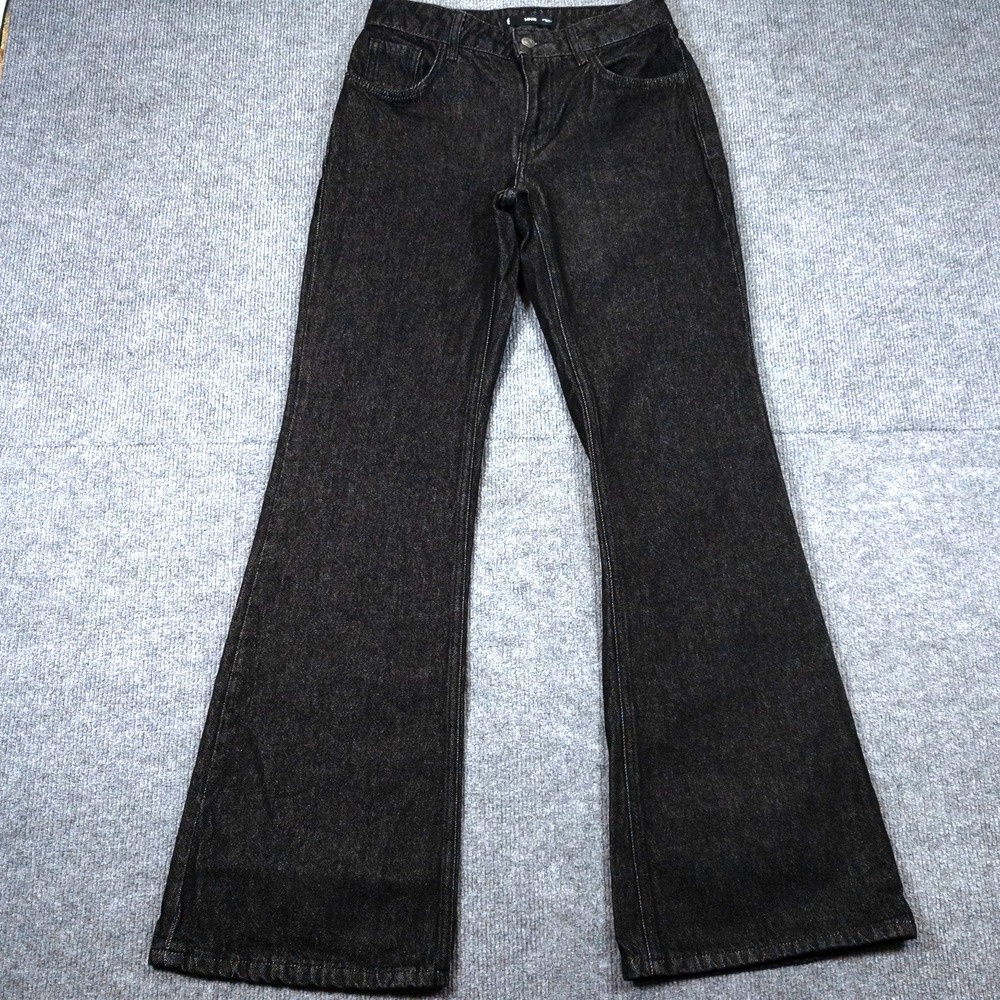 MNG by Mango Flared Jeans Womens 2 Black Mid Rise Stretch Denim Pants